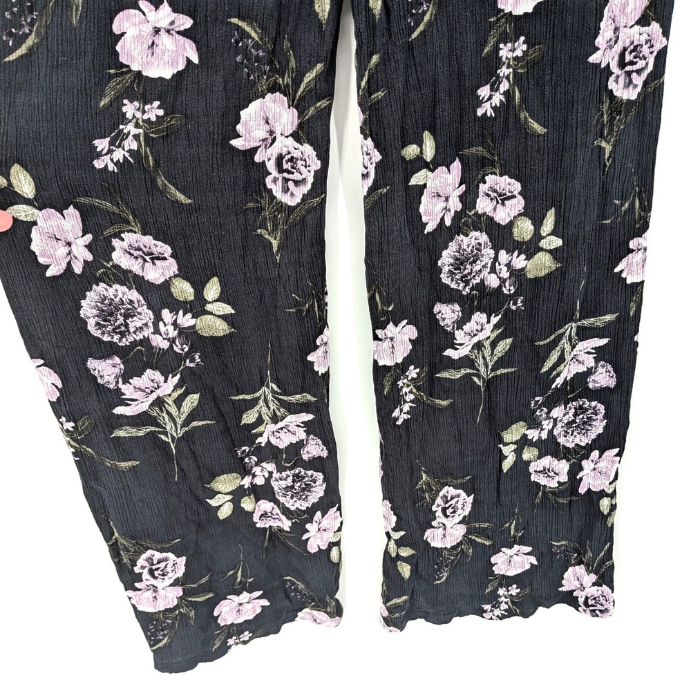 Floral Wide Leg Pants High Waist Smocked Rayon Boho Cottagecore Size L - Picture 6 of 10